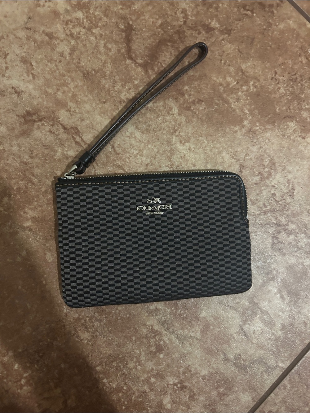 Coach Black Checkered Zip Wristlet